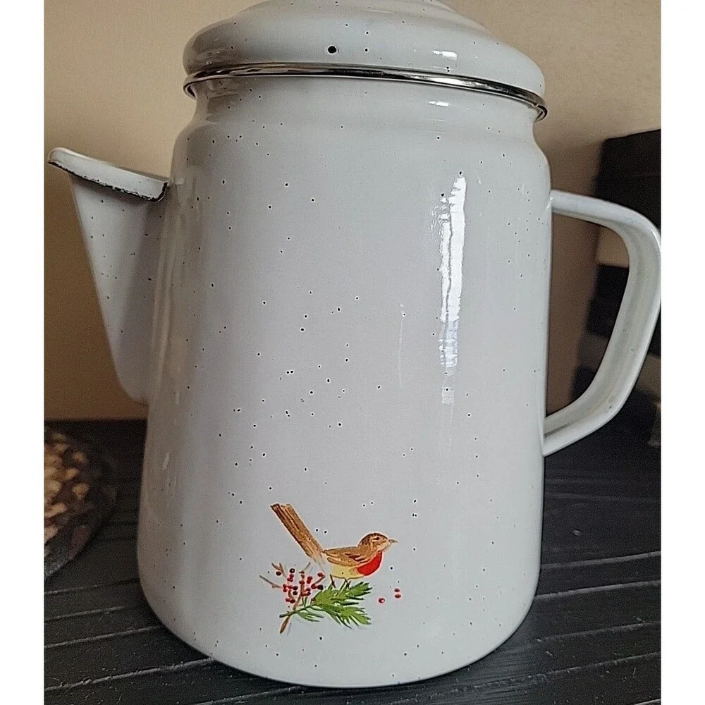 Vintage Hallmark Jan Karon White Enamel Santa Claus Holiday Coffee/Tea Pot